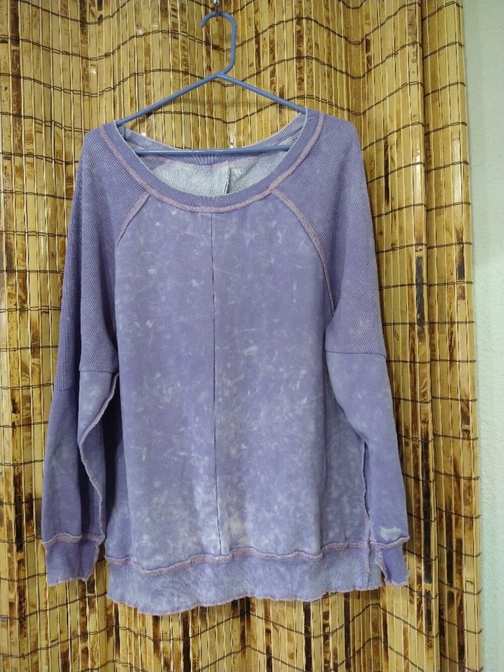 Acid Wash Purple Waffle Knit Slouchy Long Sleeve Reversable Sweatshirt Size XL